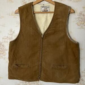 Vintage 70s Sherpa Lined Suede Leather Vest Cowboy Western Size L